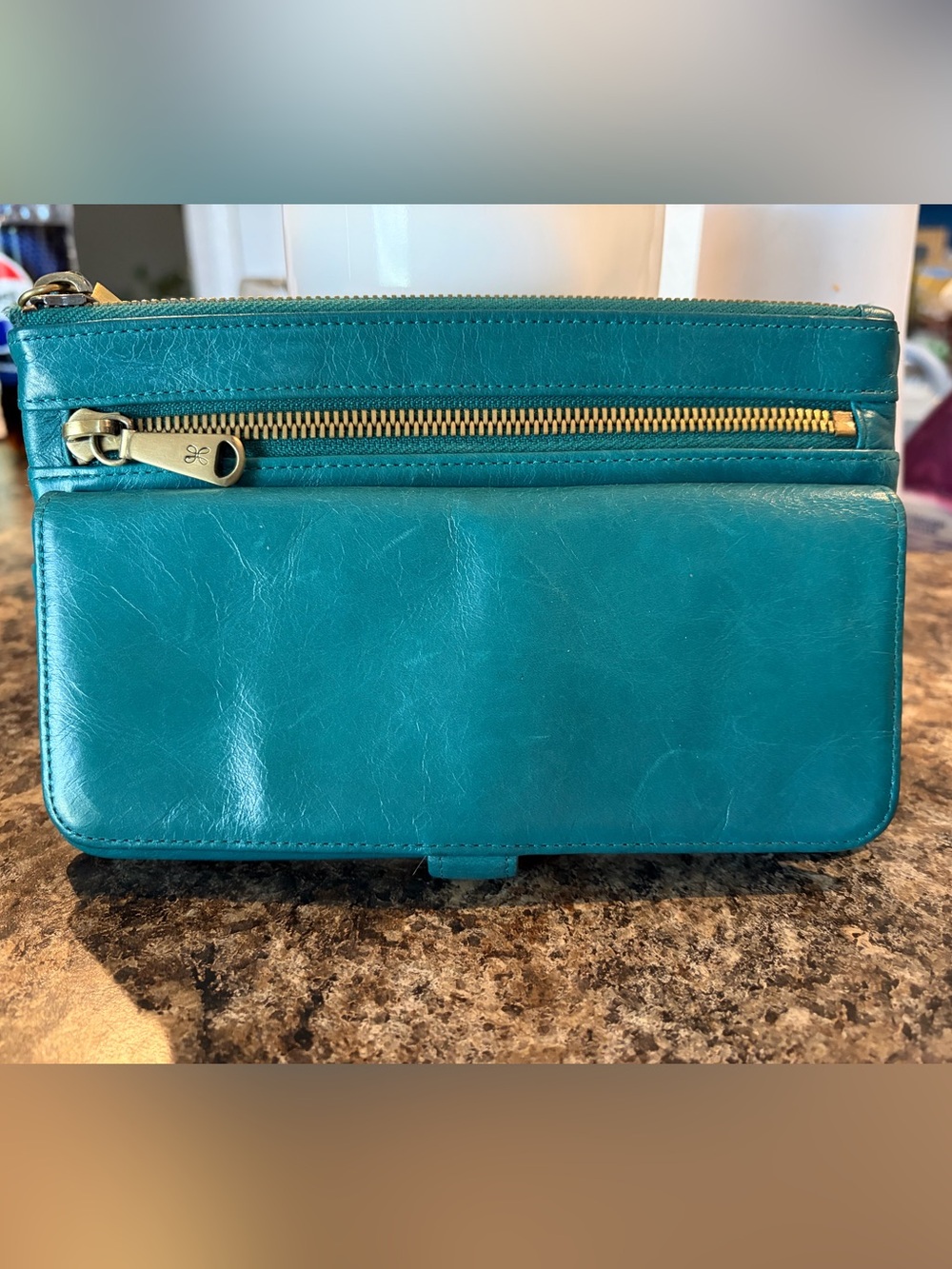 HOBO International Teal Leather Women’s Zip Wallet - Stylish Everyday Clutch